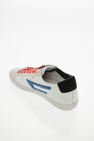 Vintage Effect Textured Leather and Suede S-LEROJI Low-Top Sneakers