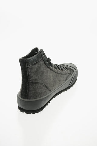 Sneakers Alte S-PRINCIPIA in Denim con Rifiniture in Pelle