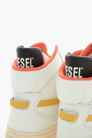 Contrasting Laces and D-Patch Logo Leather S-UKIYO High-Top Sneakers