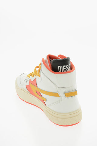 Contrasting Laces and D-Patch Logo Leather S-UKIYO High-Top Sneakers