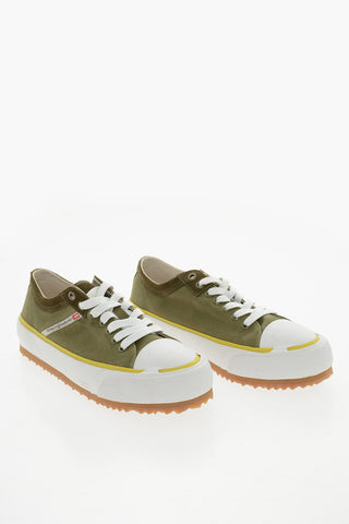 Canvas and Suede S-PRINCIPIA Low-Top Sneakers with Platform 4,5cm