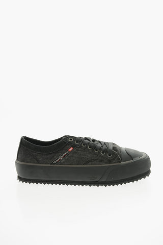 Denim and Suede S-PRINCIPIA Low-Top Sneakers with Platform 4,5cm
