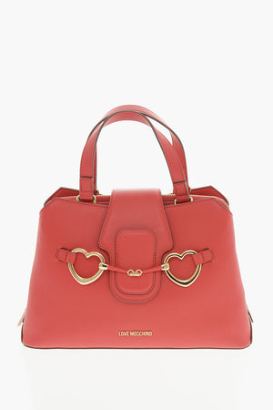 LOVE Hammered Faux Leather Tote Bag with Gold Front Clasp