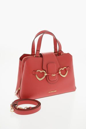 LOVE Hammered Faux Leather Tote Bag with Gold Front Clasp