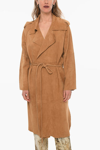 SWD Maxi Cappotto In Pelle Scamosciata con Cintura