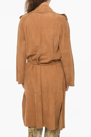 SWD Maxi Cappotto In Pelle Scamosciata con Cintura