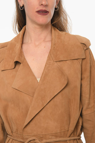 SWD Maxi Cappotto In Pelle Scamosciata con Cintura