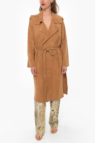 SWD Maxi Cappotto In Pelle Scamosciata con Cintura