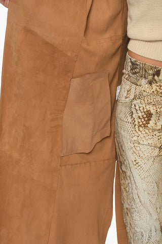 SWD Maxi Cappotto In Pelle Scamosciata con Cintura