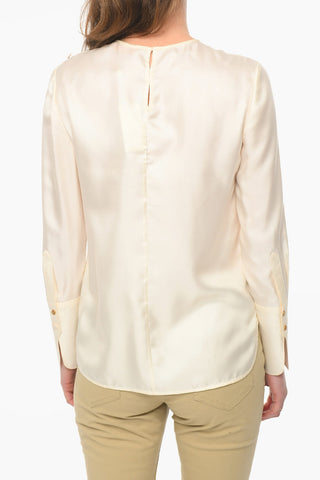 Blusa In Seta Girocollo Con Dettaglio Bottoni