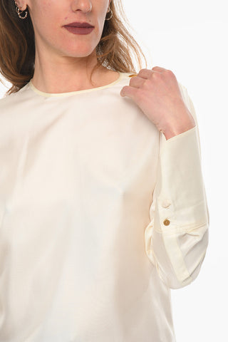 Blusa In Seta Girocollo Con Dettaglio Bottoni