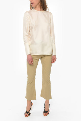 Blusa In Seta Girocollo Con Dettaglio Bottoni