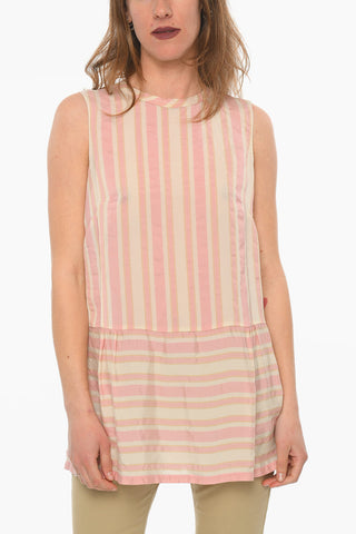 Silk-blend Sleeveless Blouse with Striped Pattern