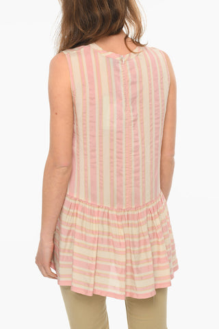 Silk-blend Sleeveless Blouse with Striped Pattern