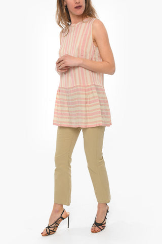 Silk-blend Sleeveless Blouse with Striped Pattern