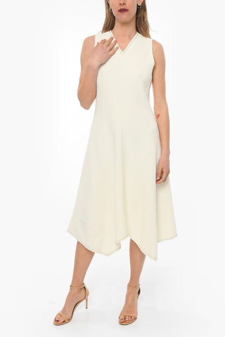WHITE LABEL Ribbed Sleeveless Midi Dress with Asymmetric Hem