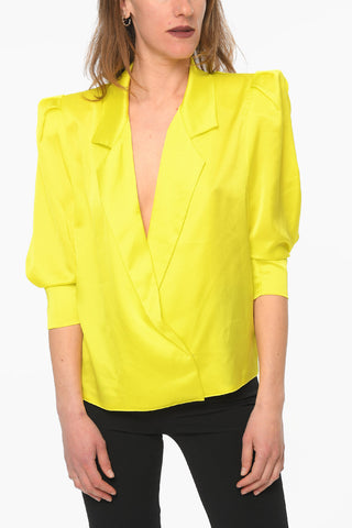 3/4 Sleeve Satin Blouse with Shoulders Pad