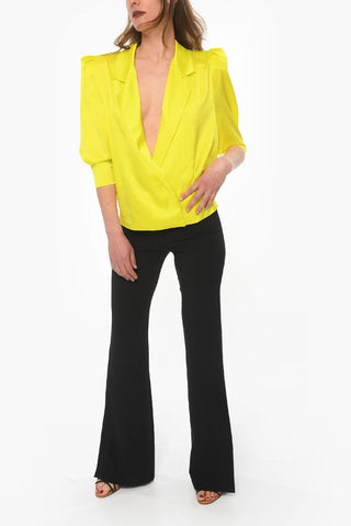 3/4 Sleeve Satin Blouse with Shoulders Pad