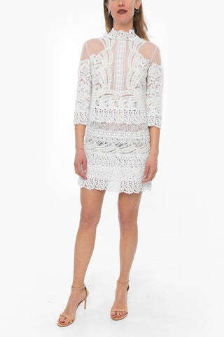 Vestito See Through in Sangallo con Dettagli in Mesh
