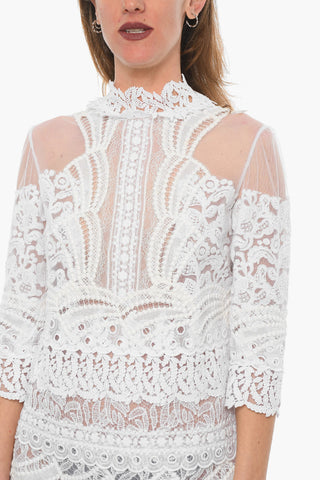 Vestito See Through in Sangallo con Dettagli in Mesh