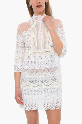 Vestito See Through in Sangallo con Dettagli in Mesh
