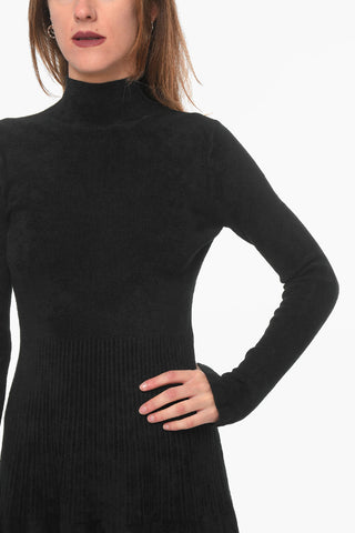 WHITE LABEL  Chenille Flared Midi Dress with Turtle-neck