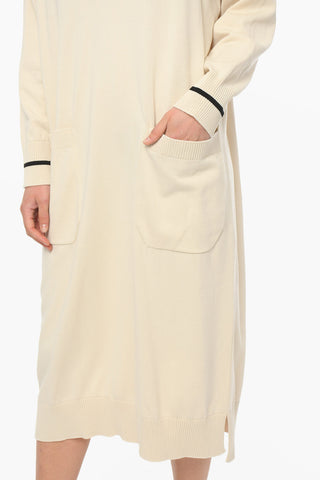 Vestito Lungo in Maglia con Scollo a V e Toppa Logo