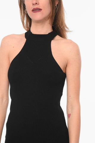 Halter-neck Knit Dress with Logo Embroidery