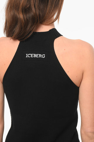 Halter-neck Knit Dress with Logo Embroidery