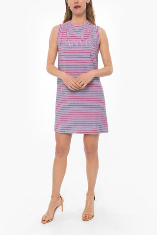Embroidered Logo Striped Lurex Tank Dress