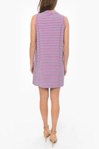 Embroidered Logo Striped Lurex Tank Dress