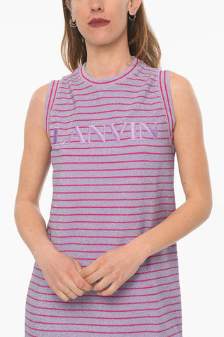 Embroidered Logo Striped Lurex Tank Dress