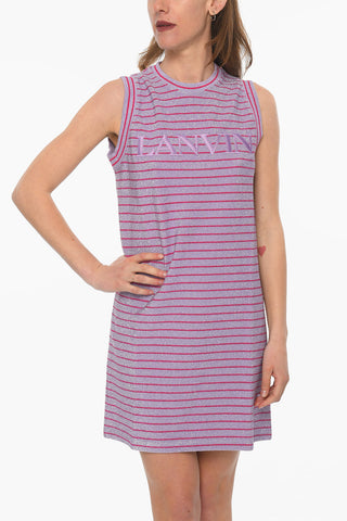 Embroidered Logo Striped Lurex Tank Dress