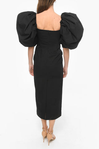 Puffed-sleeve Midi Sheath With Heart Neckline