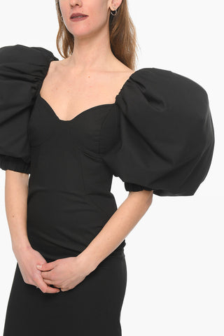 Tubino Midi con Scollo a Cuore e Maniche a Palloncino