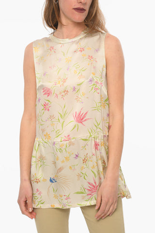 Silk Sleeveless Blouse with Floral Pattern