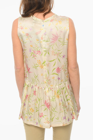 Silk Sleeveless Blouse with Floral Pattern