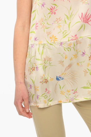 Silk Sleeveless Blouse with Floral Pattern