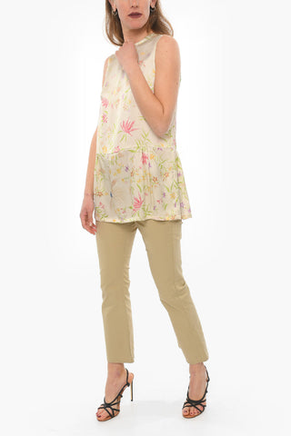 Silk Sleeveless Blouse with Floral Pattern
