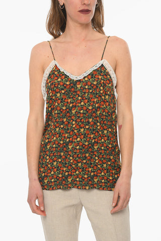 Tank Top with Lace Trims and Floral Print Allover