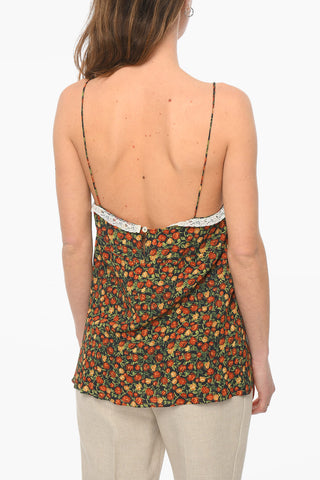 Tank Top with Lace Trims and Floral Print Allover