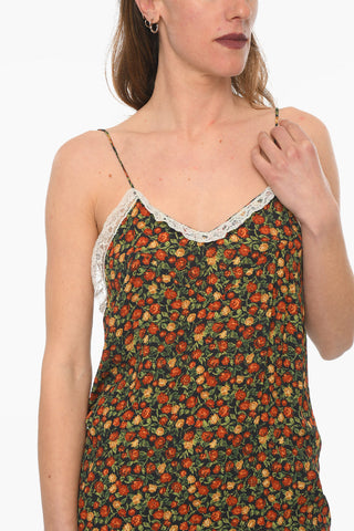 Tank Top with Lace Trims and Floral Print Allover