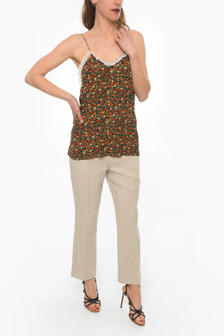 Tank Top with Lace Trims and Floral Print Allover