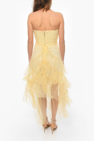Vestito Senza Spalline in Tulle a Balze