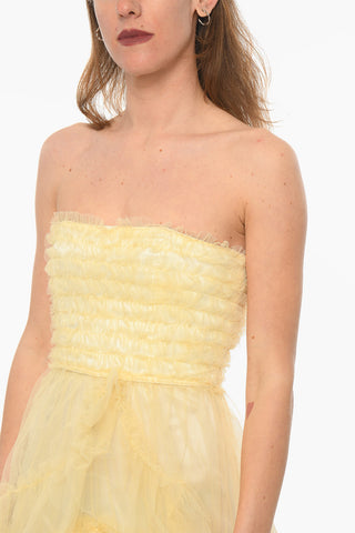 Vestito Senza Spalline in Tulle a Balze