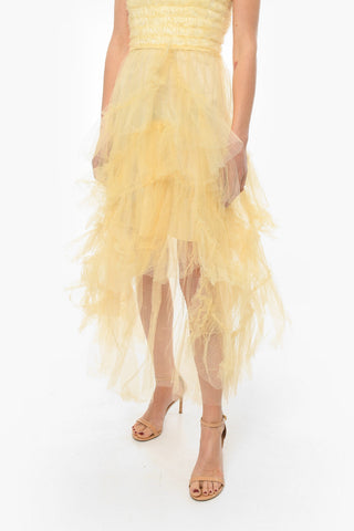 Vestito Senza Spalline in Tulle a Balze