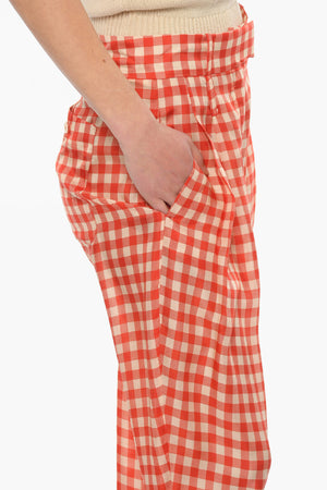 Pantaloni wide TILDA A Quadri Gingham in Seta