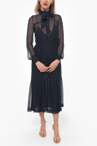 Silk and Lurex Tie Neck Shirt Dress with Petticoat