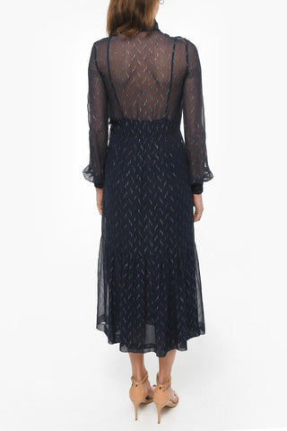 Silk and Lurex Tie Neck Shirt Dress with Petticoat