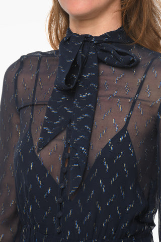 Silk and Lurex Tie Neck Shirt Dress with Petticoat